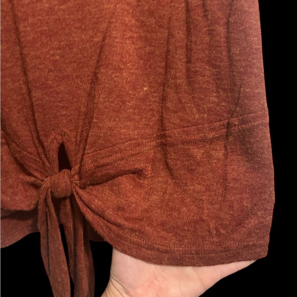 Embroidered Birds on Rust Long Sleeve Top with Tie Front - Picture 5 of 12